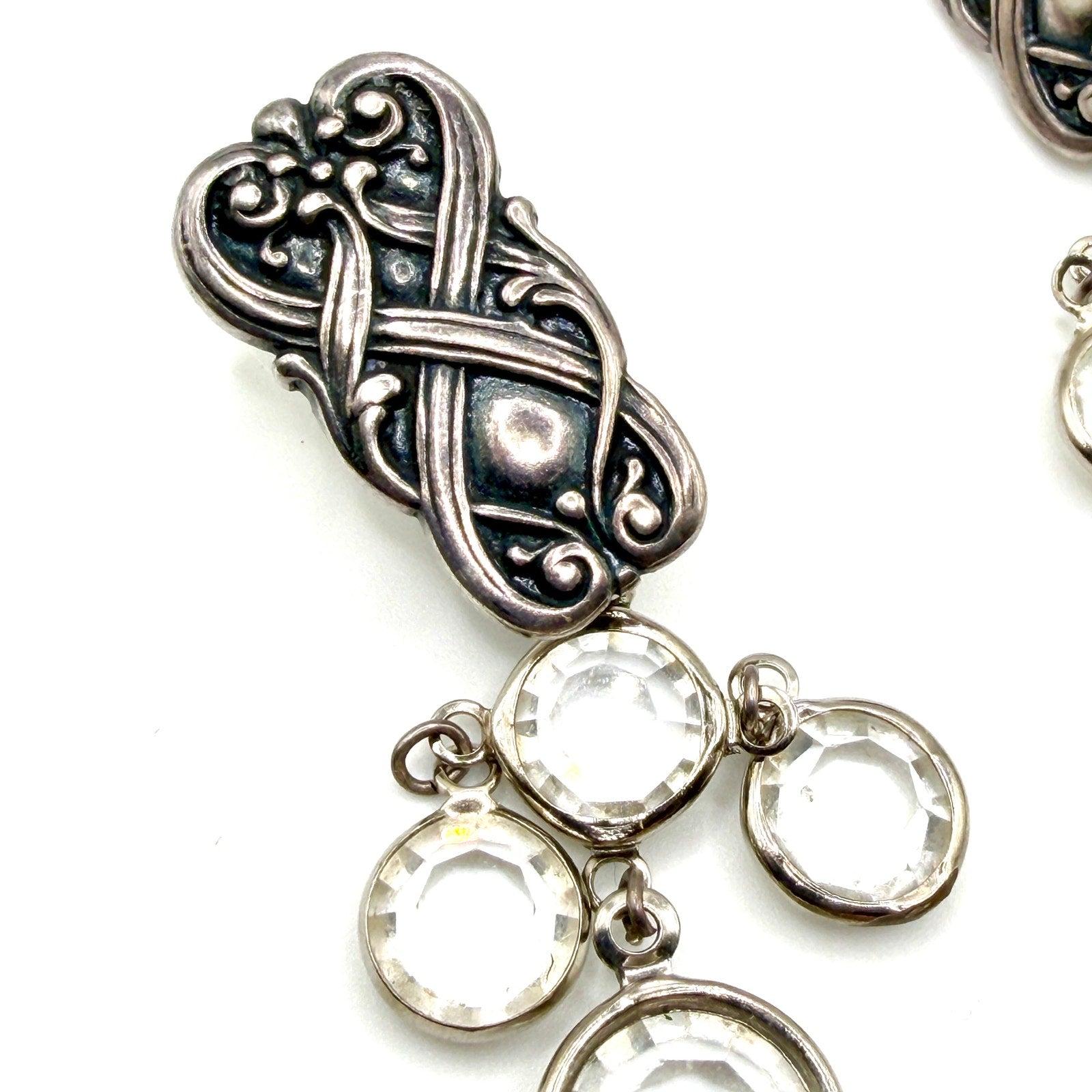Vintage 90s Sterling Silver Clear Glass Stamped Chandelier Drop Earrings
