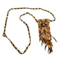 Vintage 90s Boho Bronze Gold Hand Beaded Glass Seed Bead Amulet Pouch Necklace