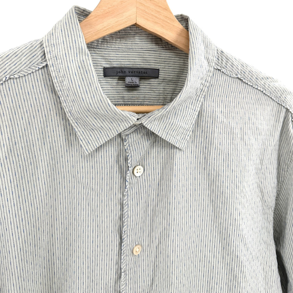John Varvatos Gray Blue Striped Textured Button-Up Shirt