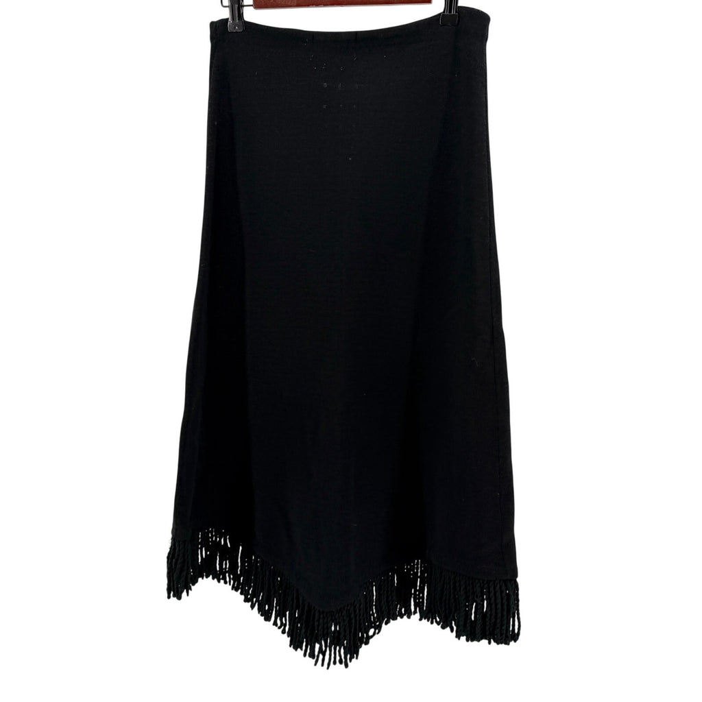 Vintage 70s Doodles by Jeannemarie Volk Black Heart Fringe Knit Midi Skirt
