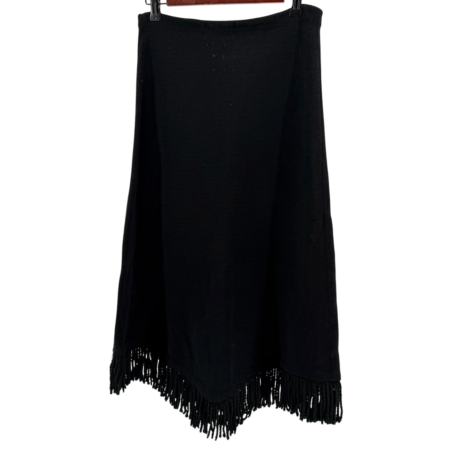 Vintage 70s Doodles by Jeannemarie Volk Black Heart Fringe Knit Midi Skirt