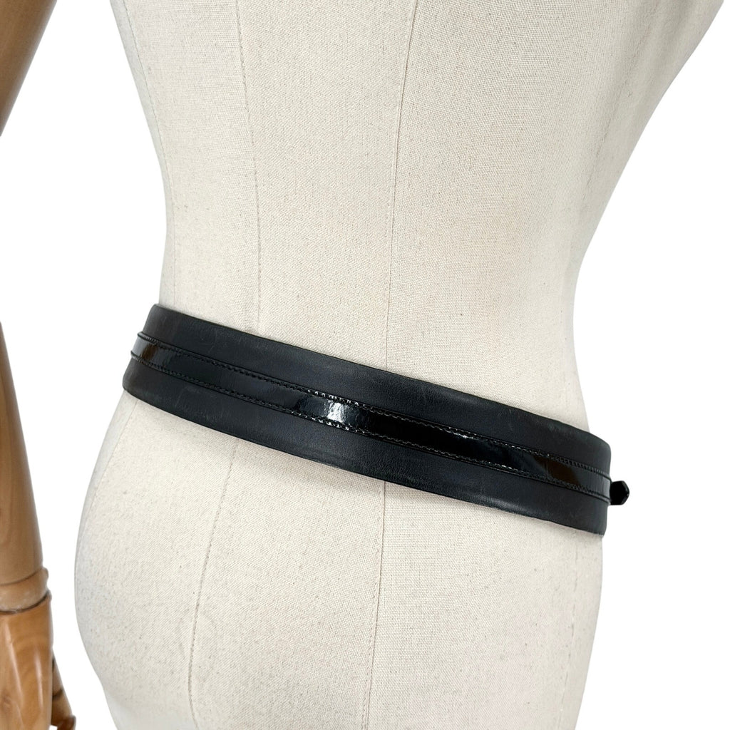 Lauren Ralph Lauren Wide Black Italian Leather O-Ring Adjustable Belt