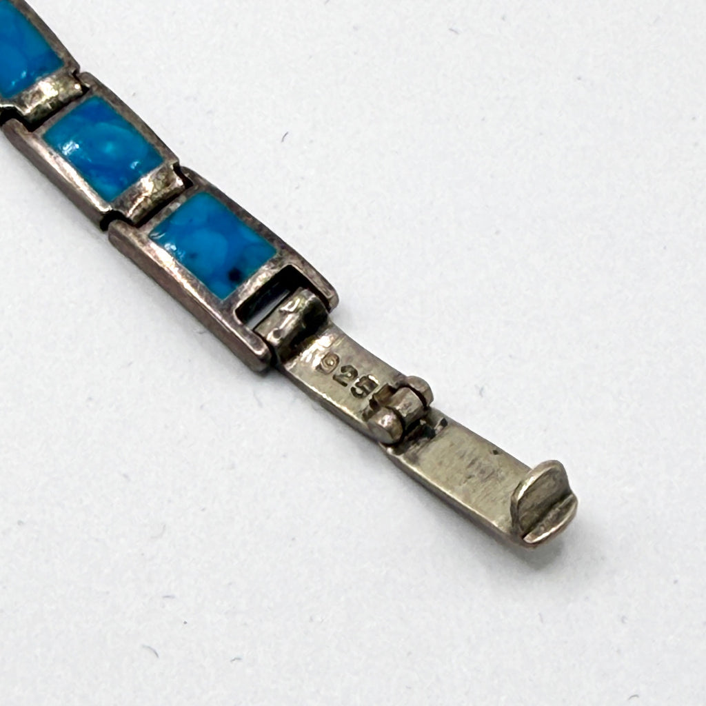 Vintage 90s Turquoise Sterling Silver Stamped Inlay Tennis Bracelet