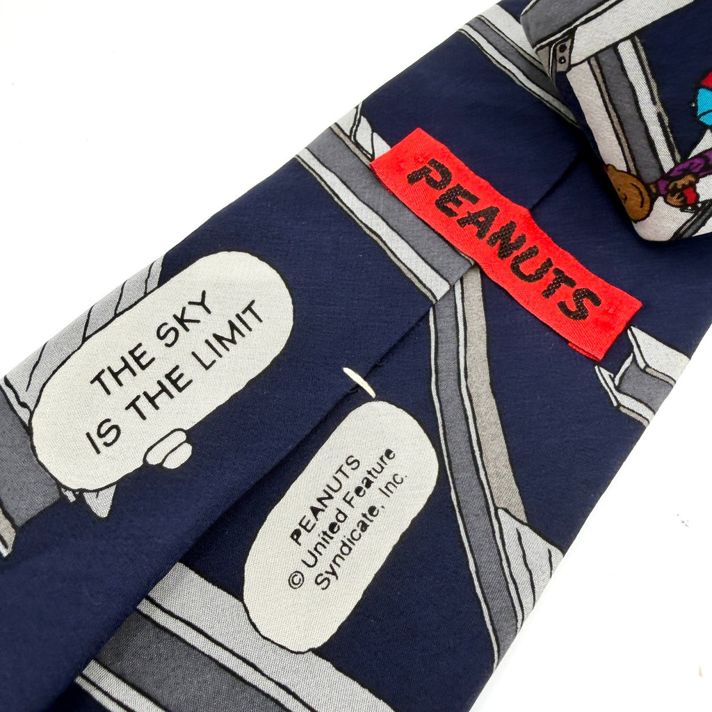 Vintage 90s Peanuts Navy 100% Silk The Sky's The Limit Construction Necktie