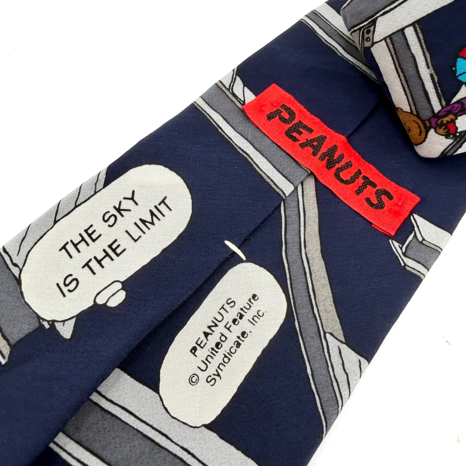 Vintage 90s Peanuts Navy 100% Silk The Sky's The Limit Construction Necktie