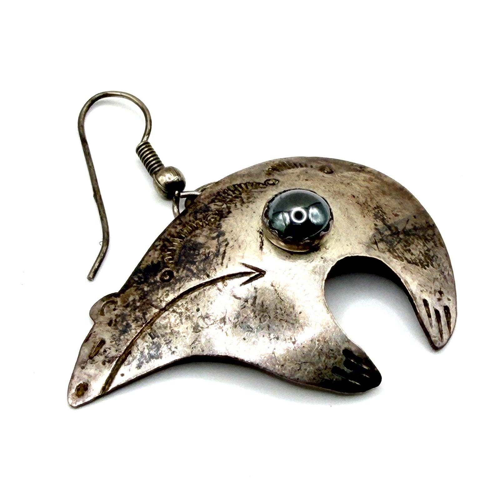 Vintage 90s Stamped Sterling Silver Hematite Southwestern Bear Fetish Earrings