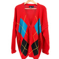Vintage 90s Dockers Red 100% Cotton Oversized Argyle Cardigan Sweater