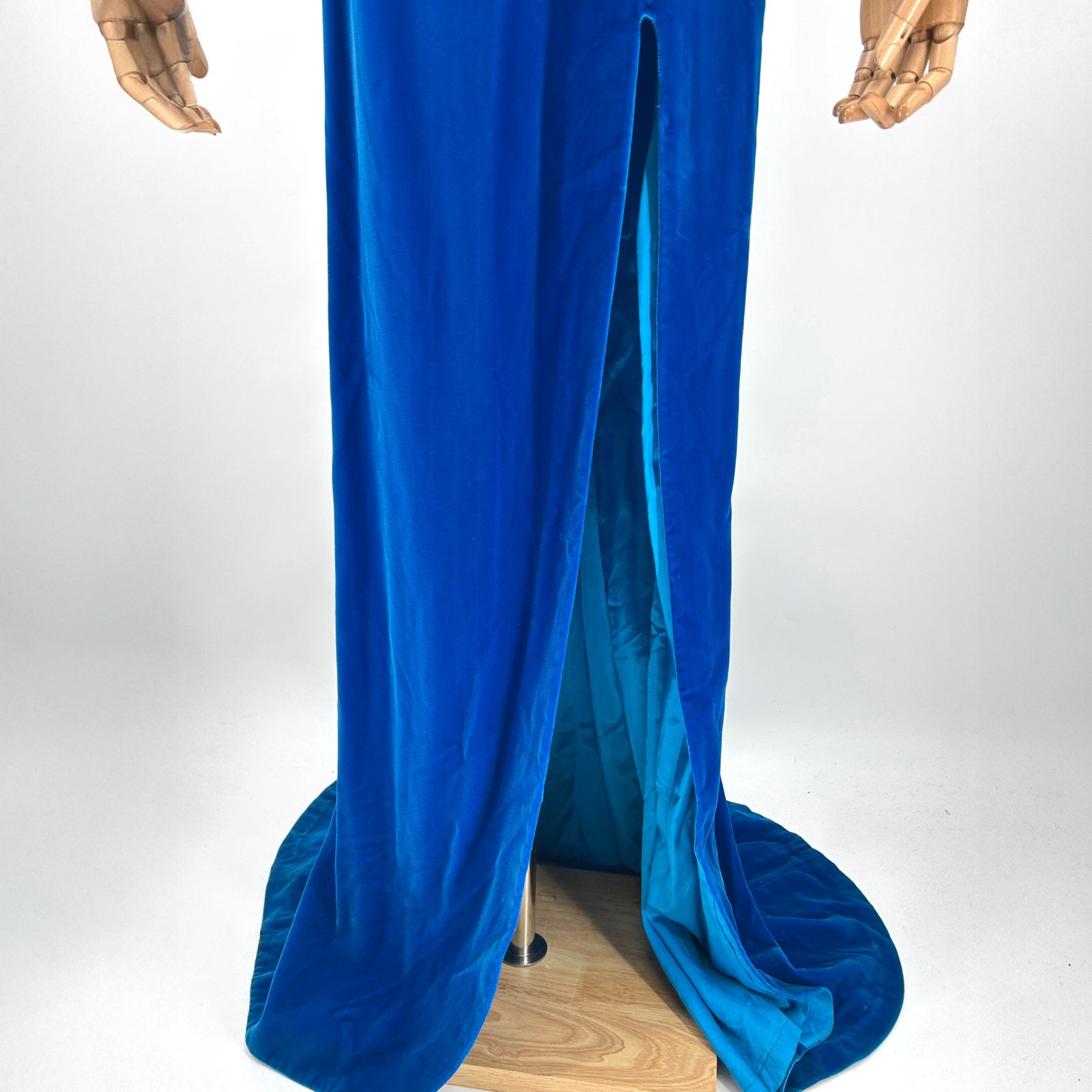 Vintage 50s Jovani Blue Velvet Rhinestone Beaded Evening Gown Dress