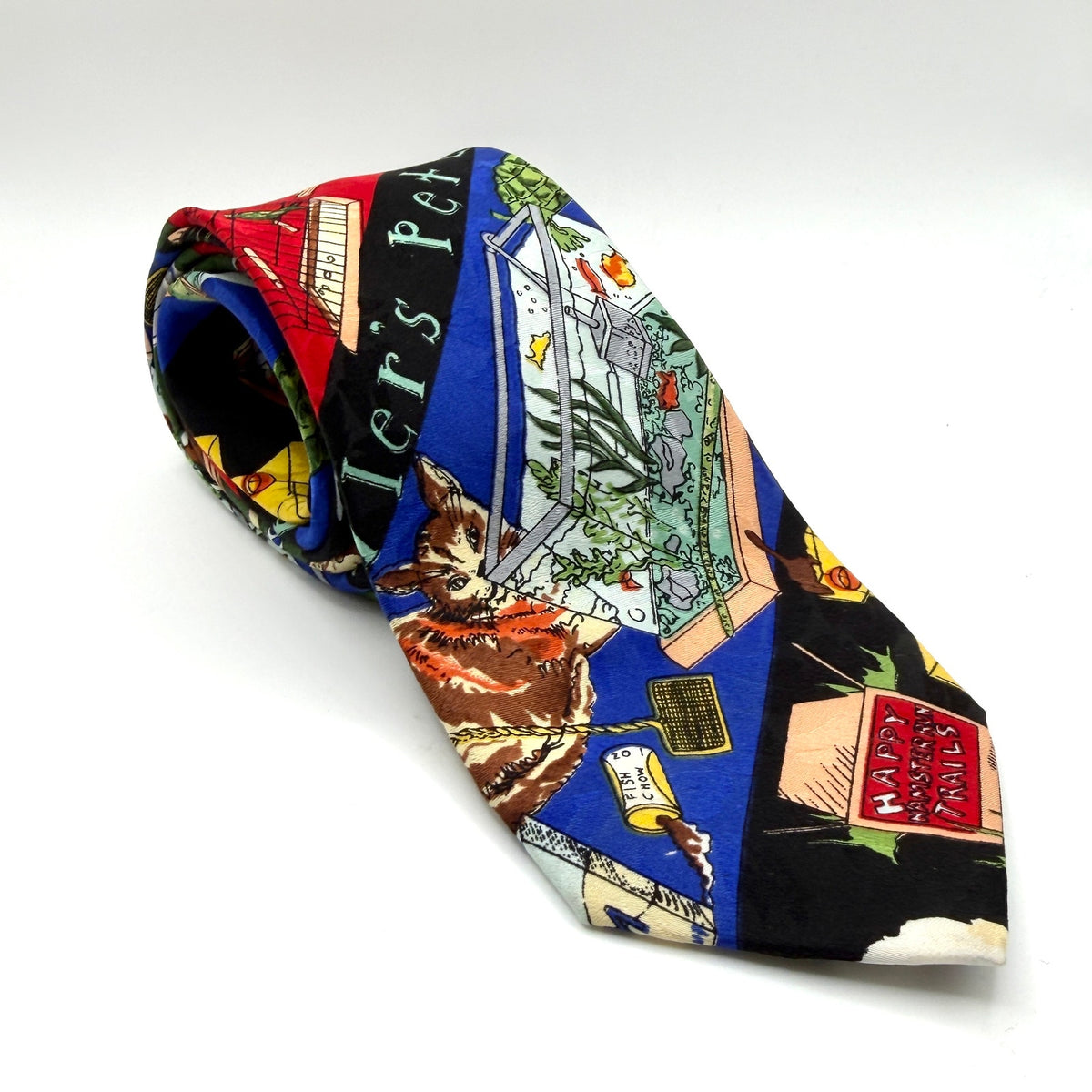 Vintage 90s Nicole Miller Multicolor Silk Pet Shop Novelty Skinny Tie