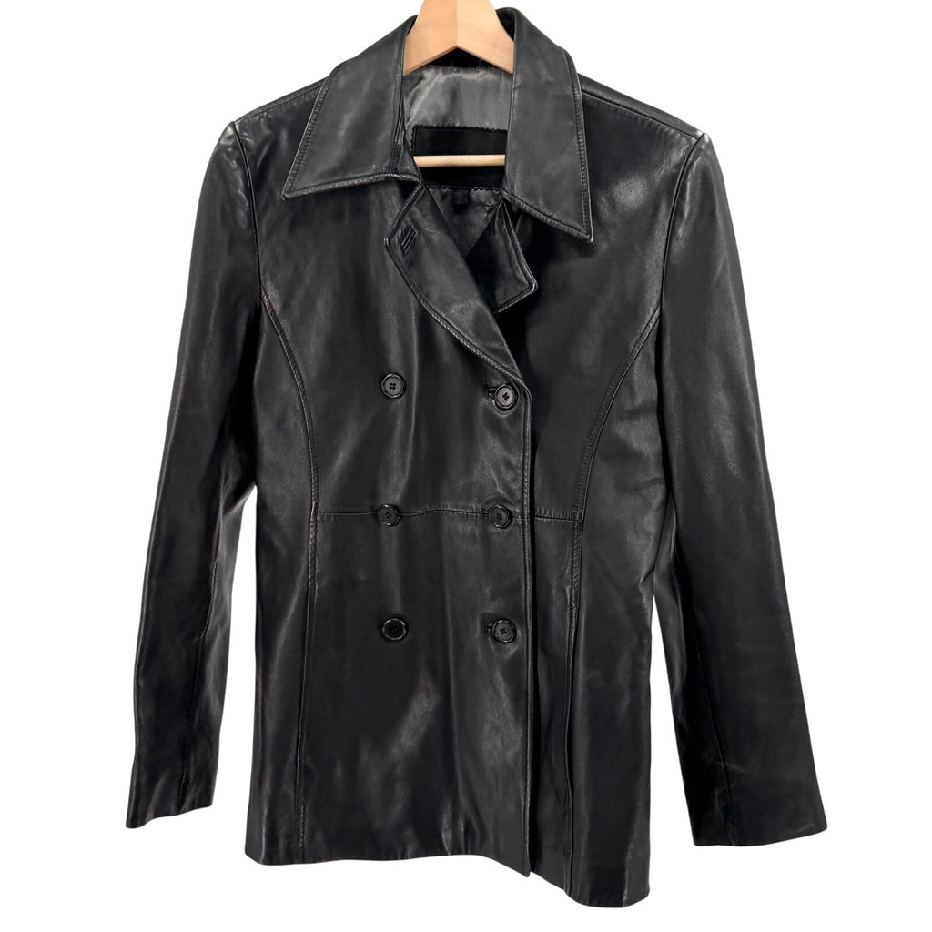 Vintage 90s Guess Mod Black Genuine Leather Double-Breasted Jacket