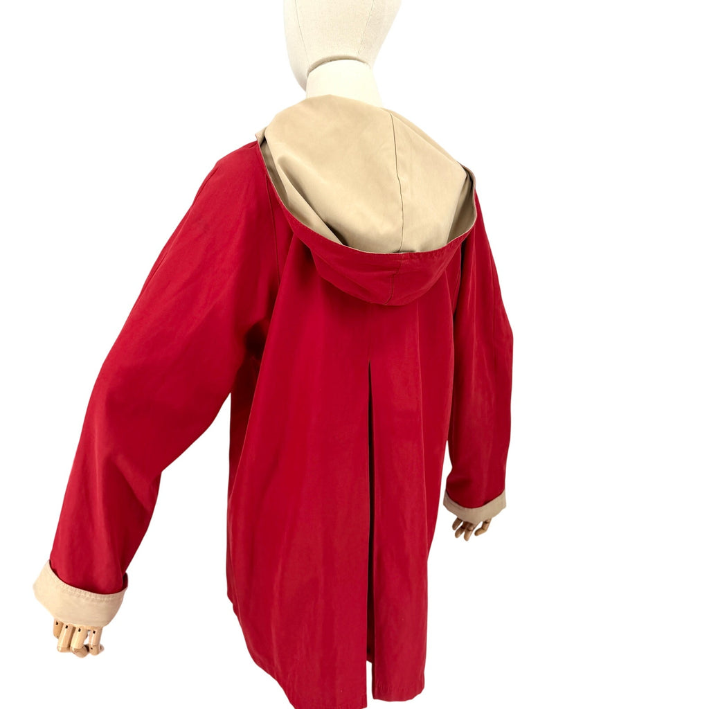 Vintage 80s Sigla's Red Tan Hooded Raincoat Windbreaker Jacket