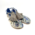 Lola Cruz Blue Snakeskin Genuine Leather Crystal Mesh Thong Sandals