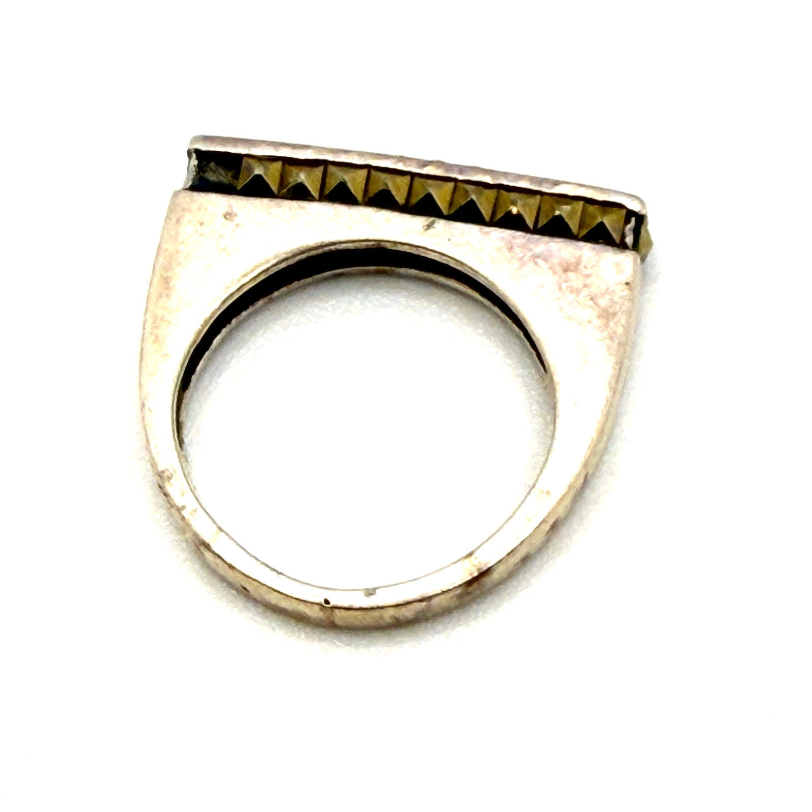Vintage Sterling Silver Marcasite Geometric Bar Minimalist Statement Ring