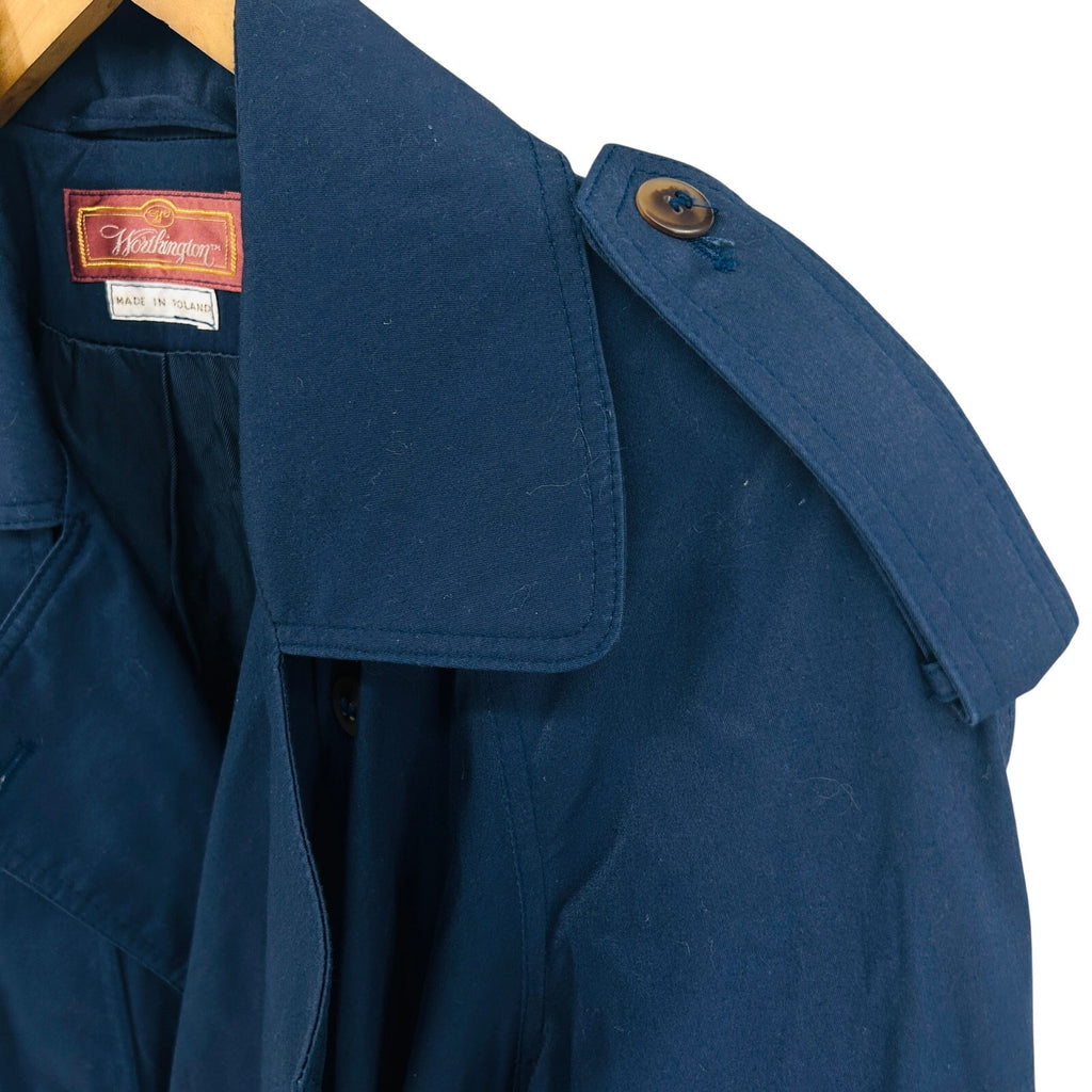 Vintage 90s Worthington Navy Double-Breasted Buckle Strap Trench Coat
