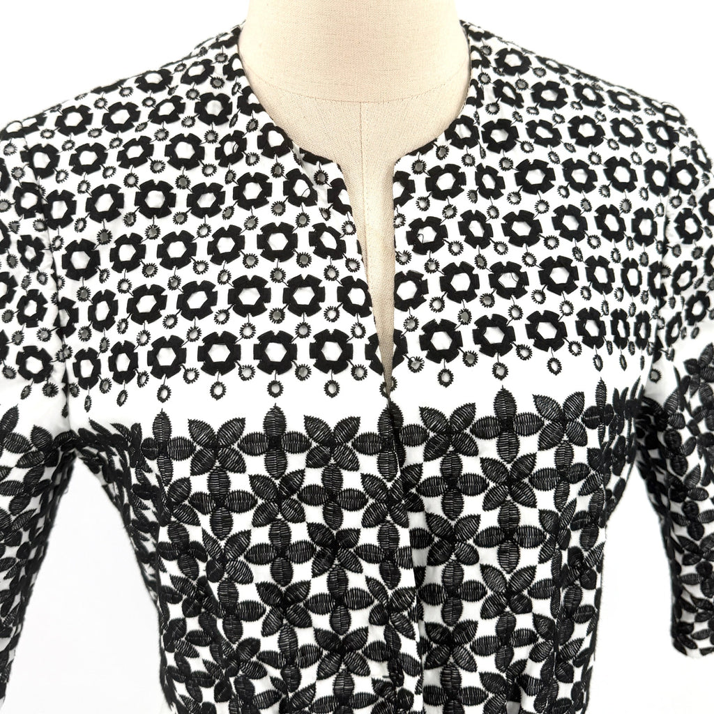Elie Tahari Black White 100% Cotton Embroidered Eyelet Shift Coat Dress