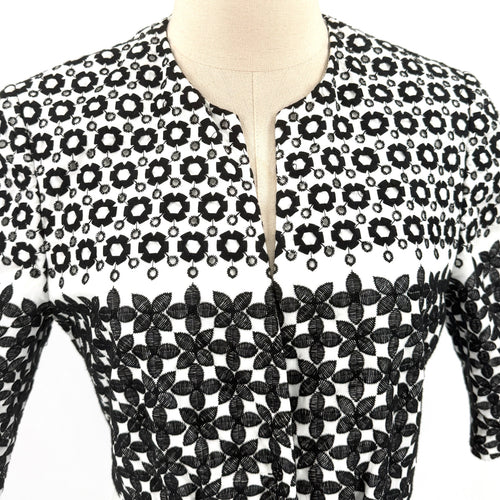Elie Tahari Black White 100% Cotton Embroidered Eyelet Shift Coat Dress