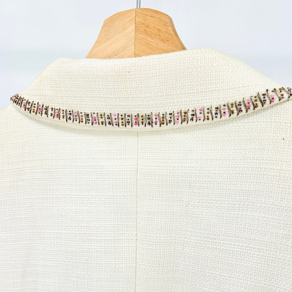 Vintage 90s Escada Ivory Cream Beaded Embroidered Linen Cotton Skirt Suit
