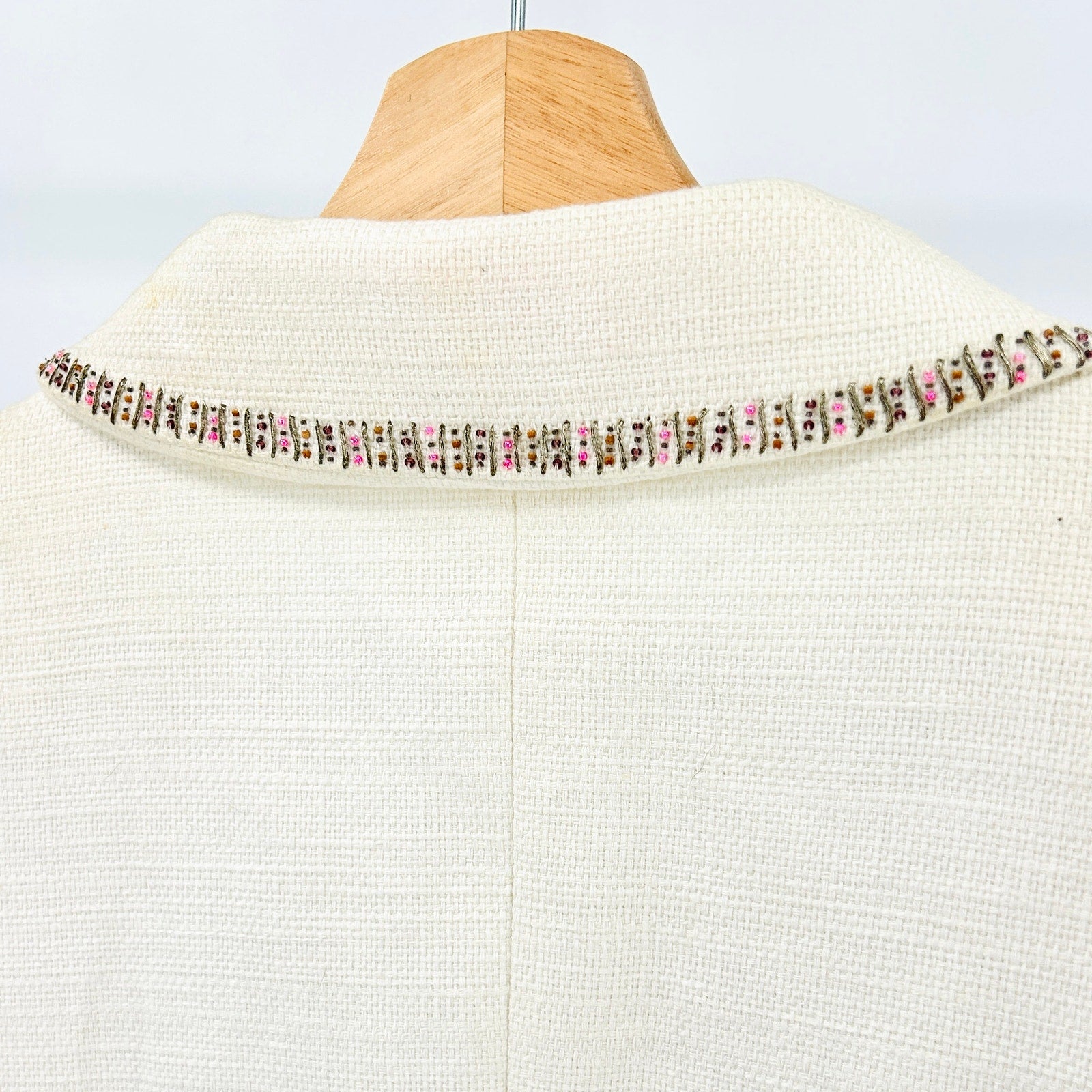 Vintage 90s Escada Ivory Cream Beaded Embroidered Linen Cotton Skirt Suit