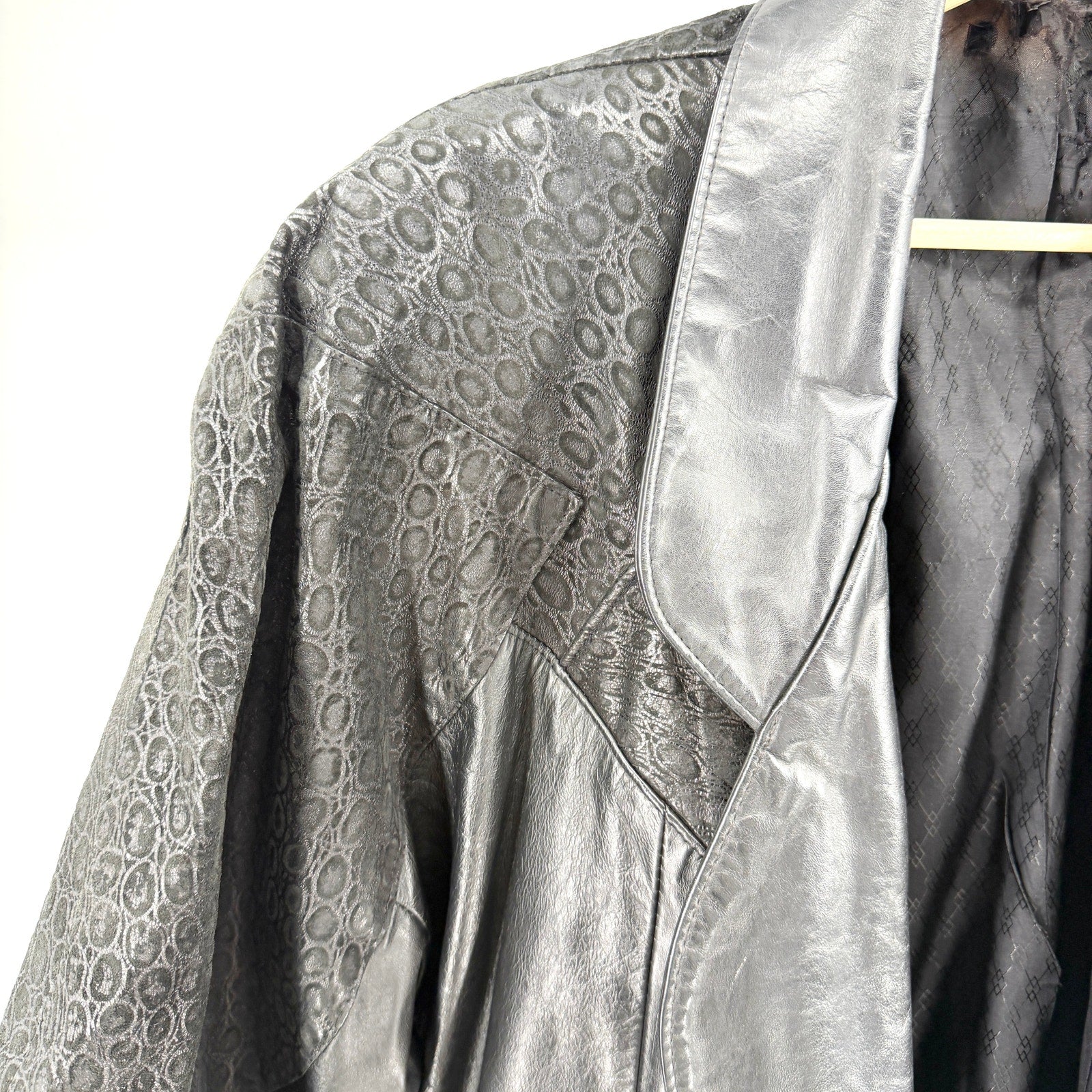 Vintage 80s Black Genuine Leather Textured Panel Blazer Jacket