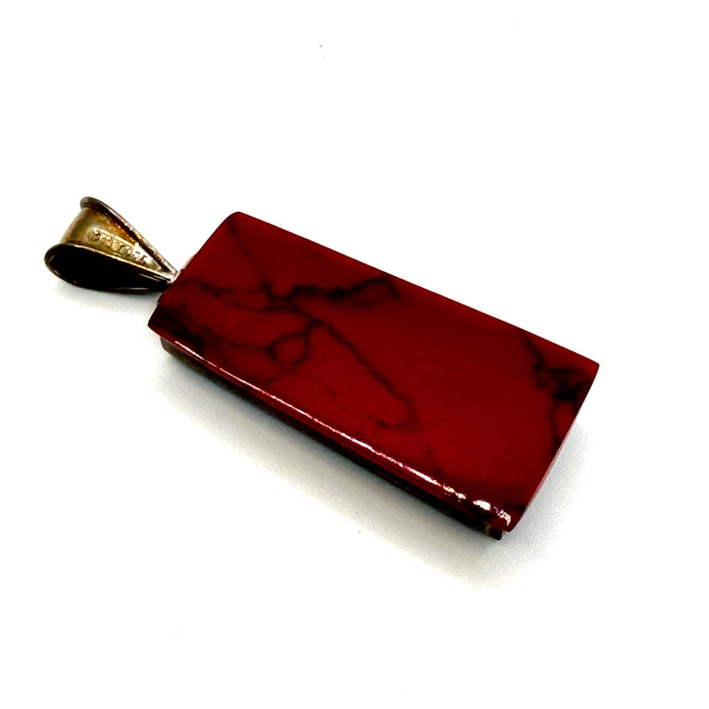Vintage 90s Signed Black Red Sterling Silver Modernist Reversible Pendant