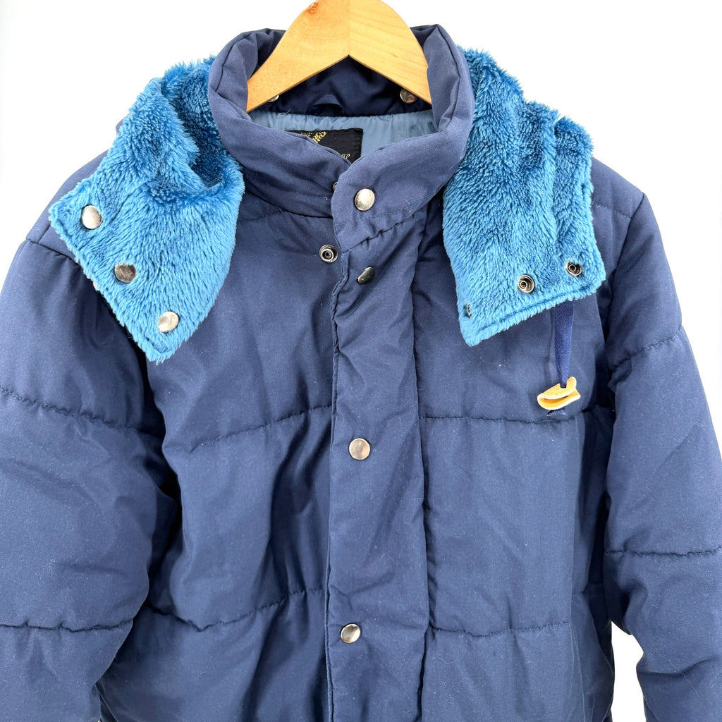 Vintage 70s Sears Navy Blue Snapped Removable Hood Puffer Parka Jacket
