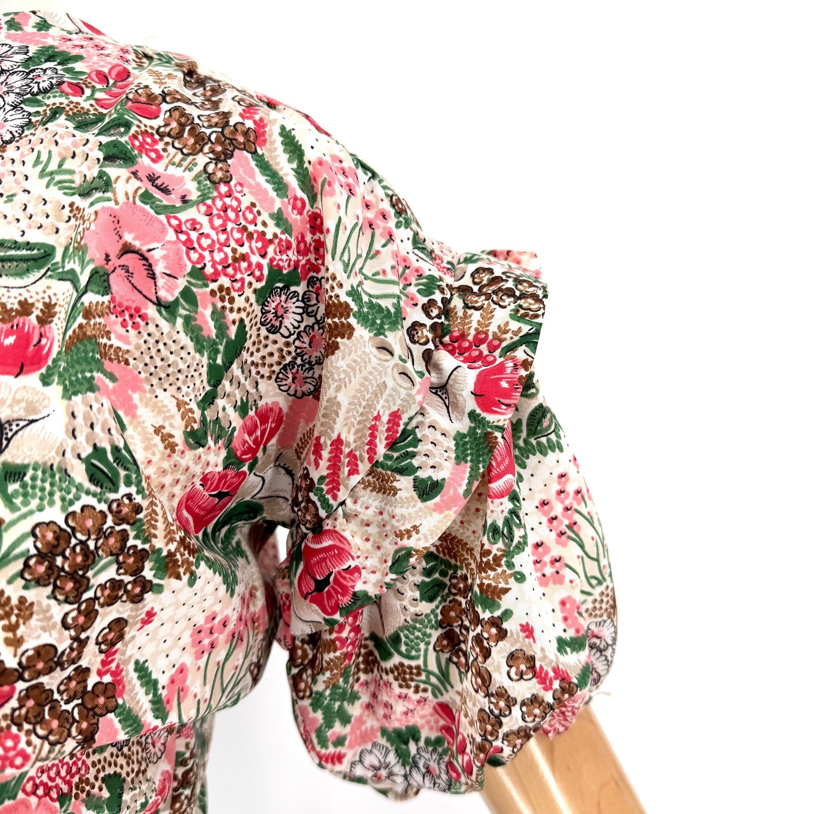 Vintage 80s Pink Floral Handmade Short Sleeve Fit & Flare Dress