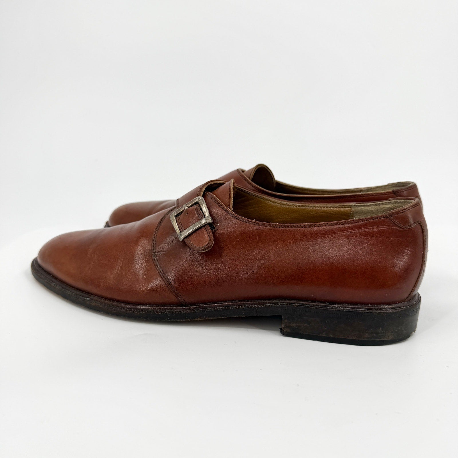 Vintage 90s Italian Brown Genuine Leather Monk Strap Shoes