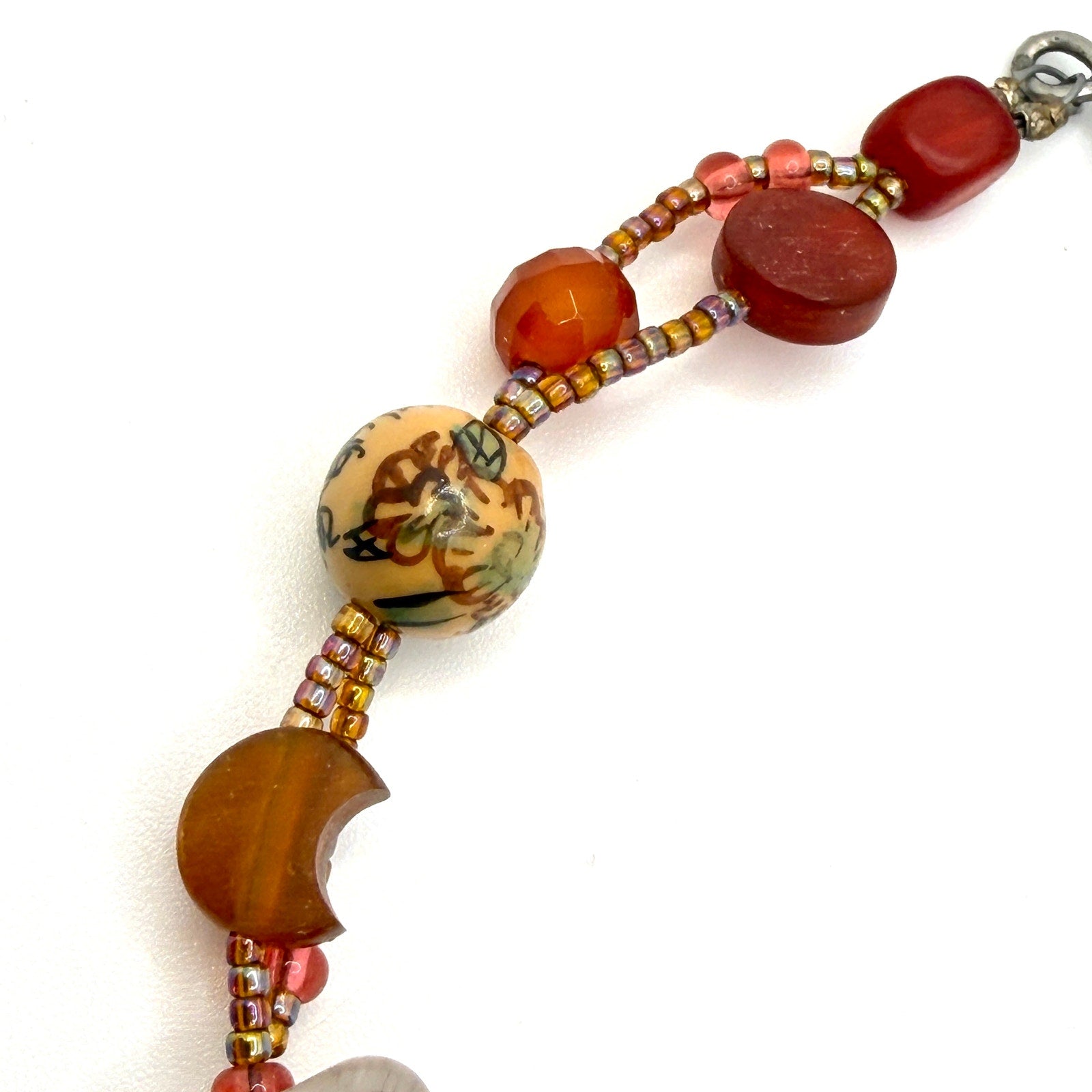 Vintage 90s Chinoiserie Red Jade Panther Carved Immortal Carnelian Necklace
