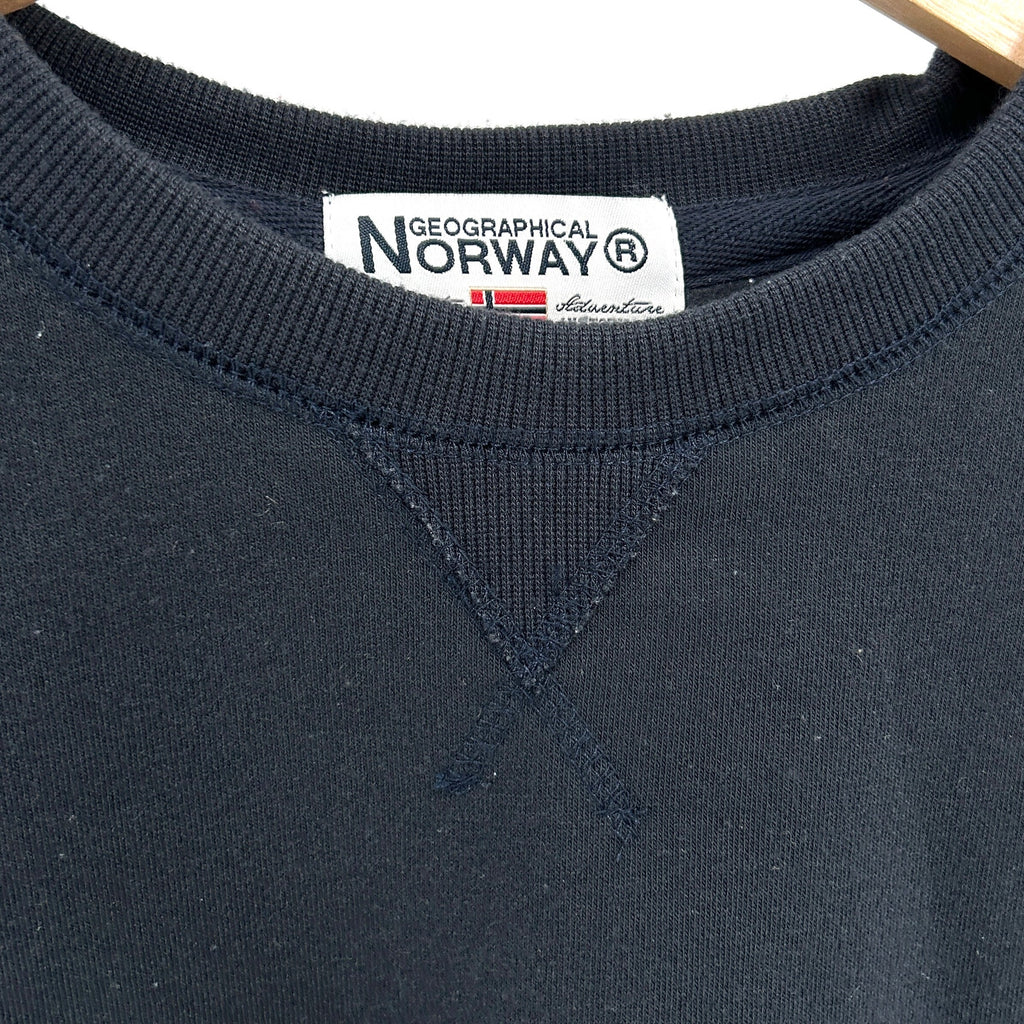 Geographical Norway Navy Blue Logo Graphic Crewneck Sweatshirt