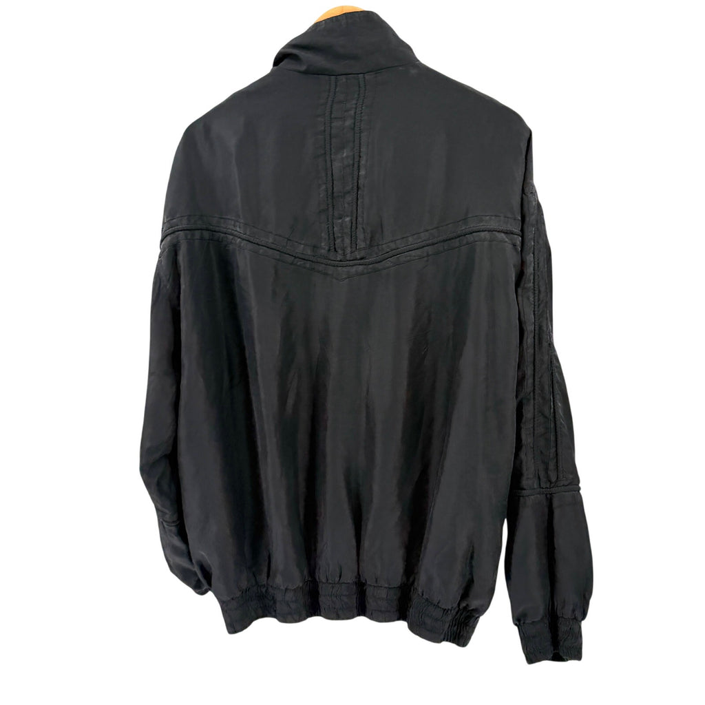 Vintage 90s Oleg Cassini Black 100% Silk Full Zip Track Bomber Jacket