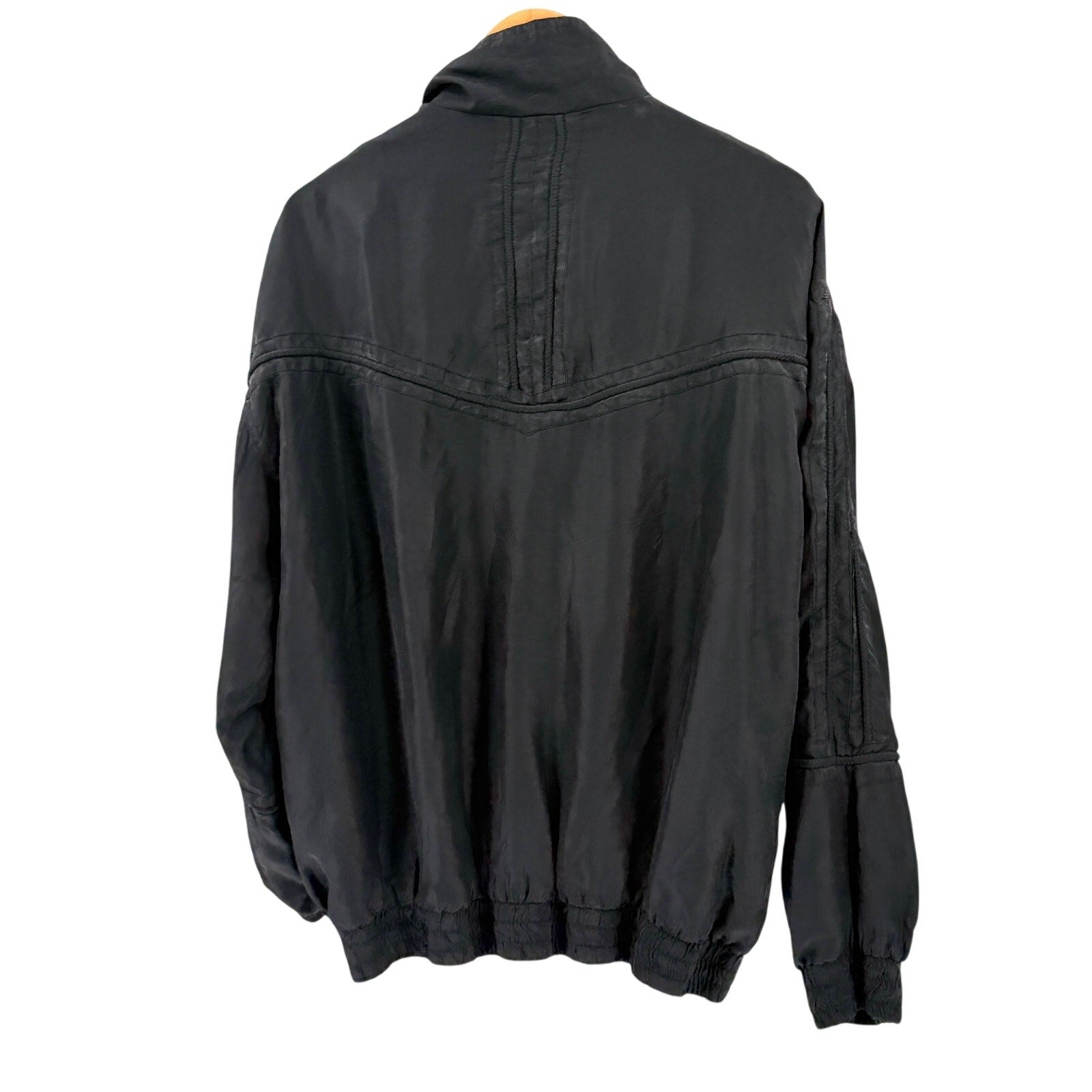 Vintage 90s Oleg Cassini Black 100% Silk Full Zip Track Bomber Jacket