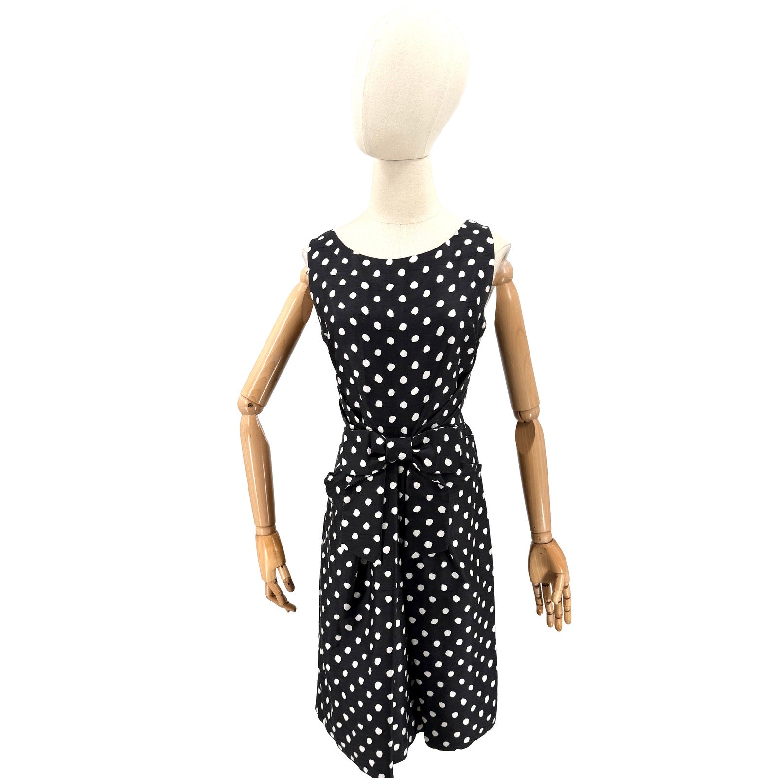 Kate Spade Black White Polkadot 100% Silk Bow Pocket Cocktail Dress