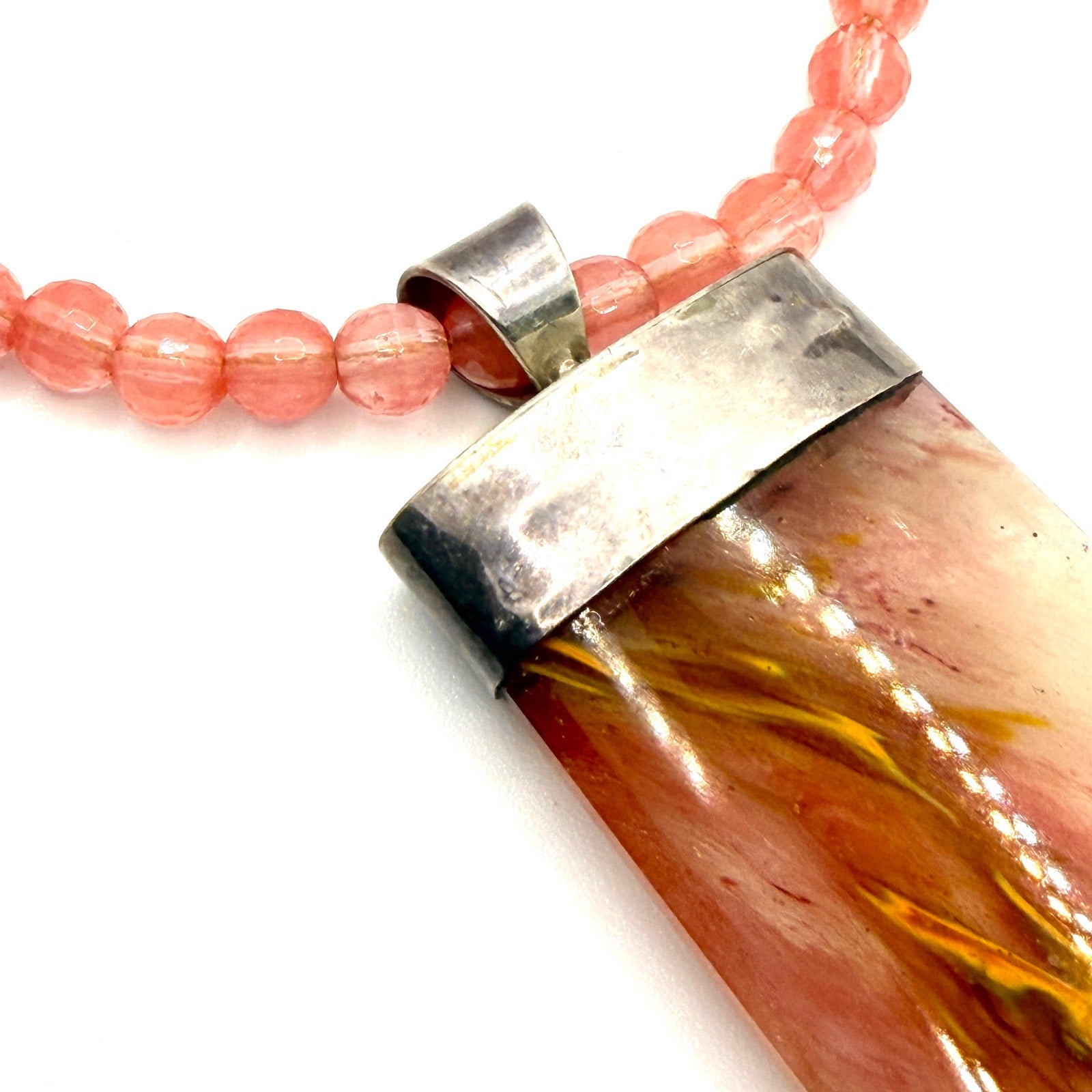 Vintage 90s Gale Self Sterling Rutilated Strawberry Quartz Choctaw Necklace