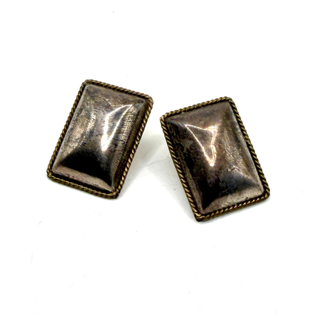 Vintage 90s Stamped Mexico 925 Sterling Silver Brass Rope Trim Post Earrings