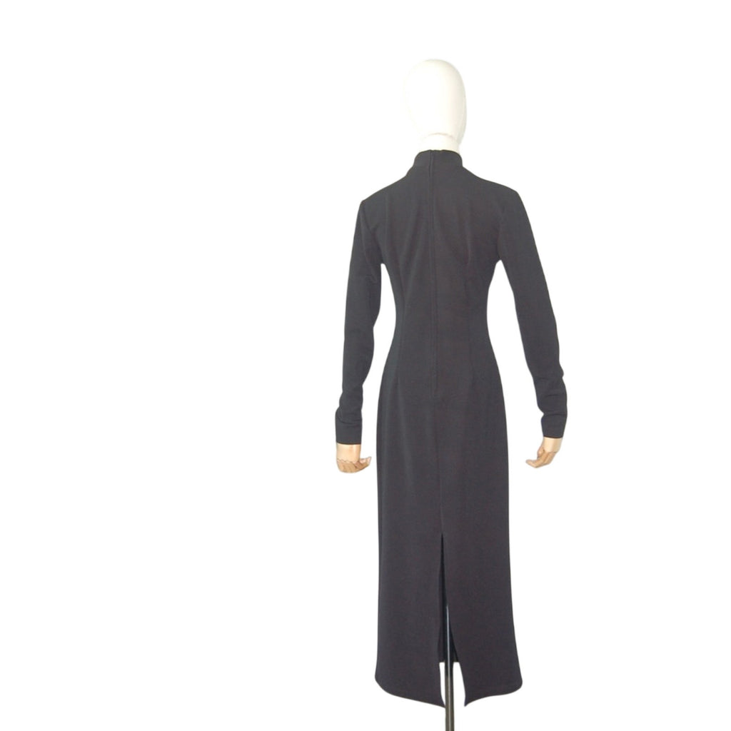 Vintage 90s Stretch Sue Brett Black Mock Neck Long Sleeve Body Con Maxi Dress