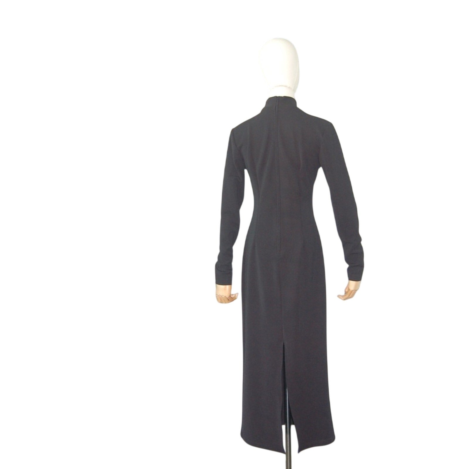 Vintage 90s Stretch Sue Brett Black Mock Neck Long Sleeve Body Con Maxi Dress