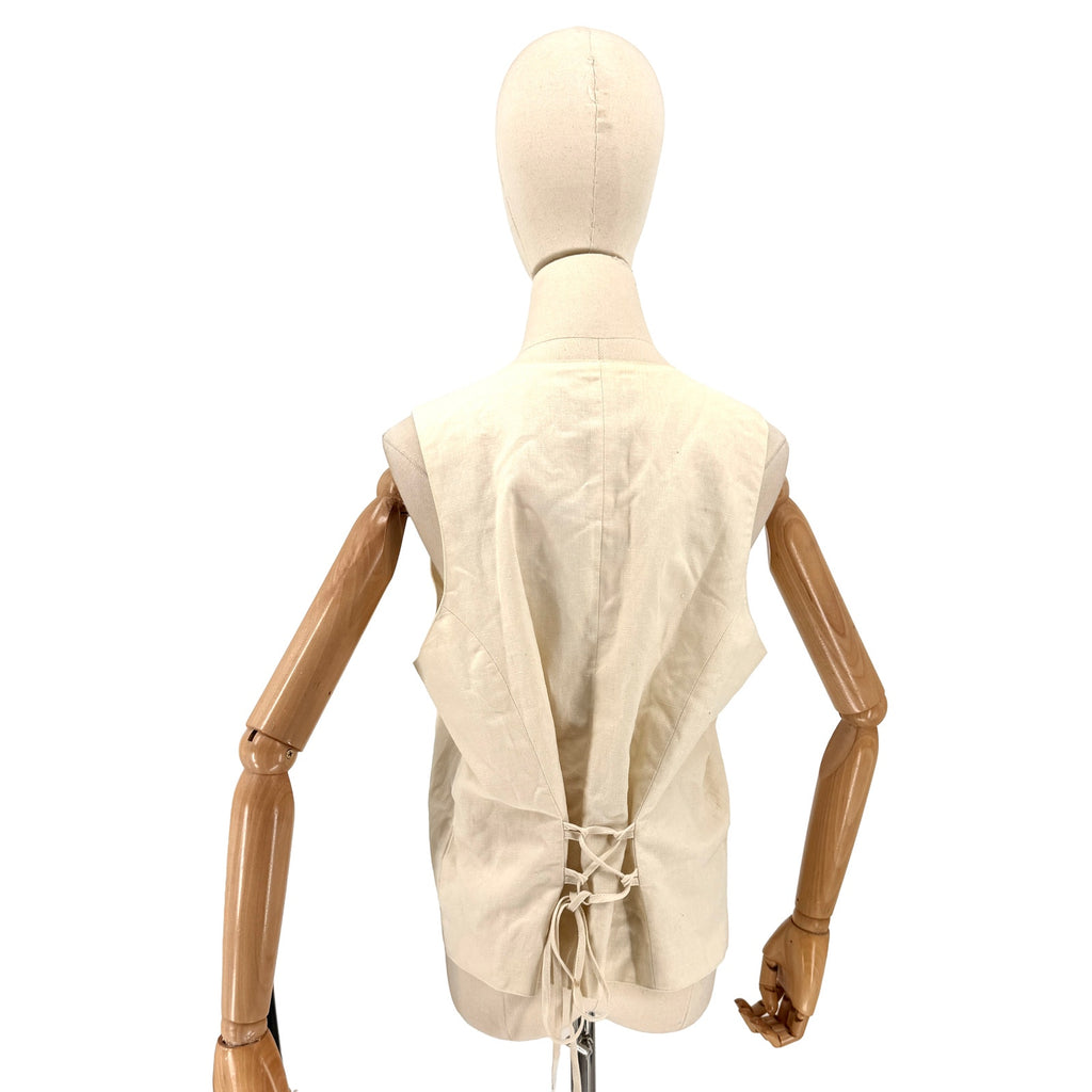 Vintage 90s Bushwacker Cream Linen Cotton Minimalist Eyelet Lace Back Vest