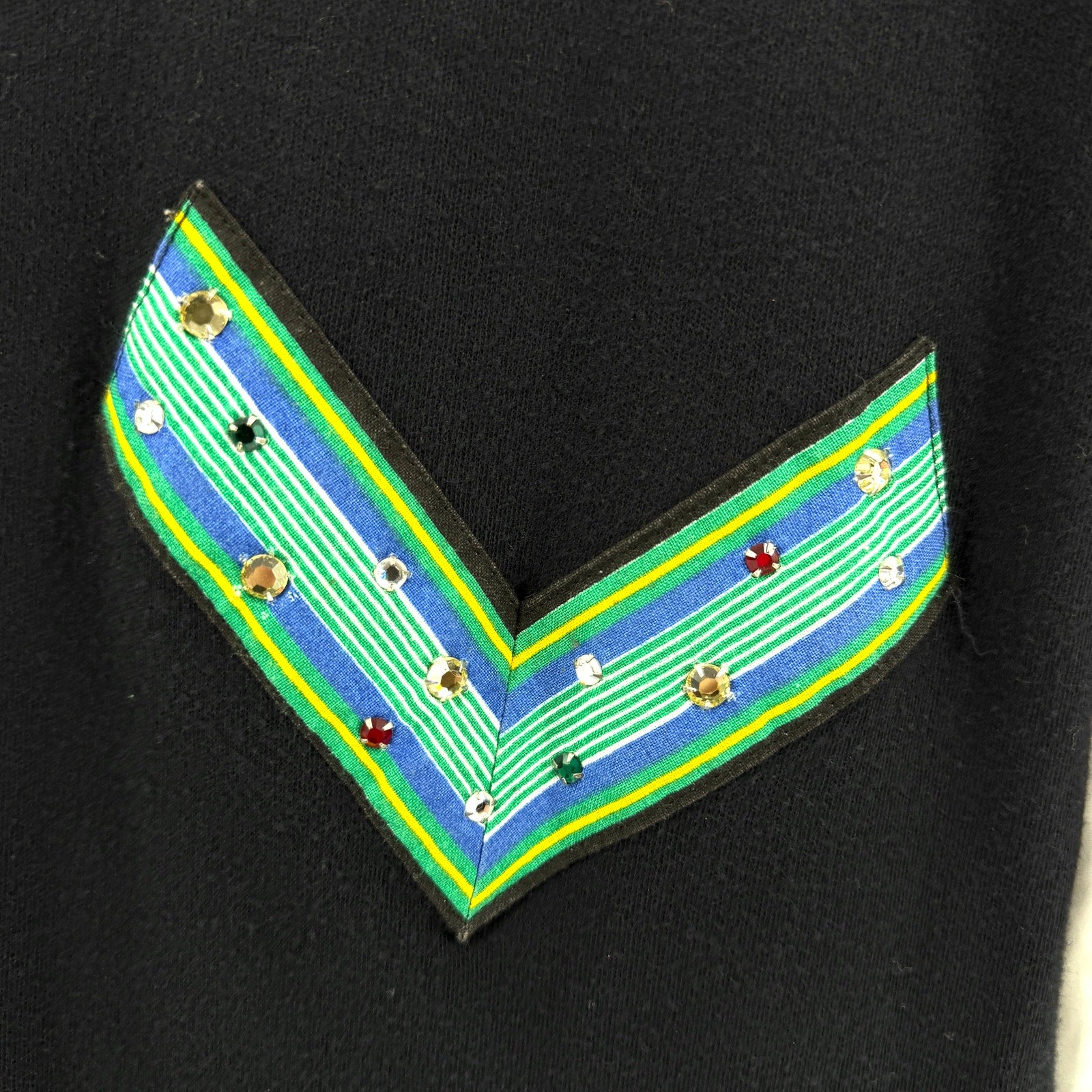 Vintage 80s Ronnette's Black 100% Cotton Rhinestone Jersey Top