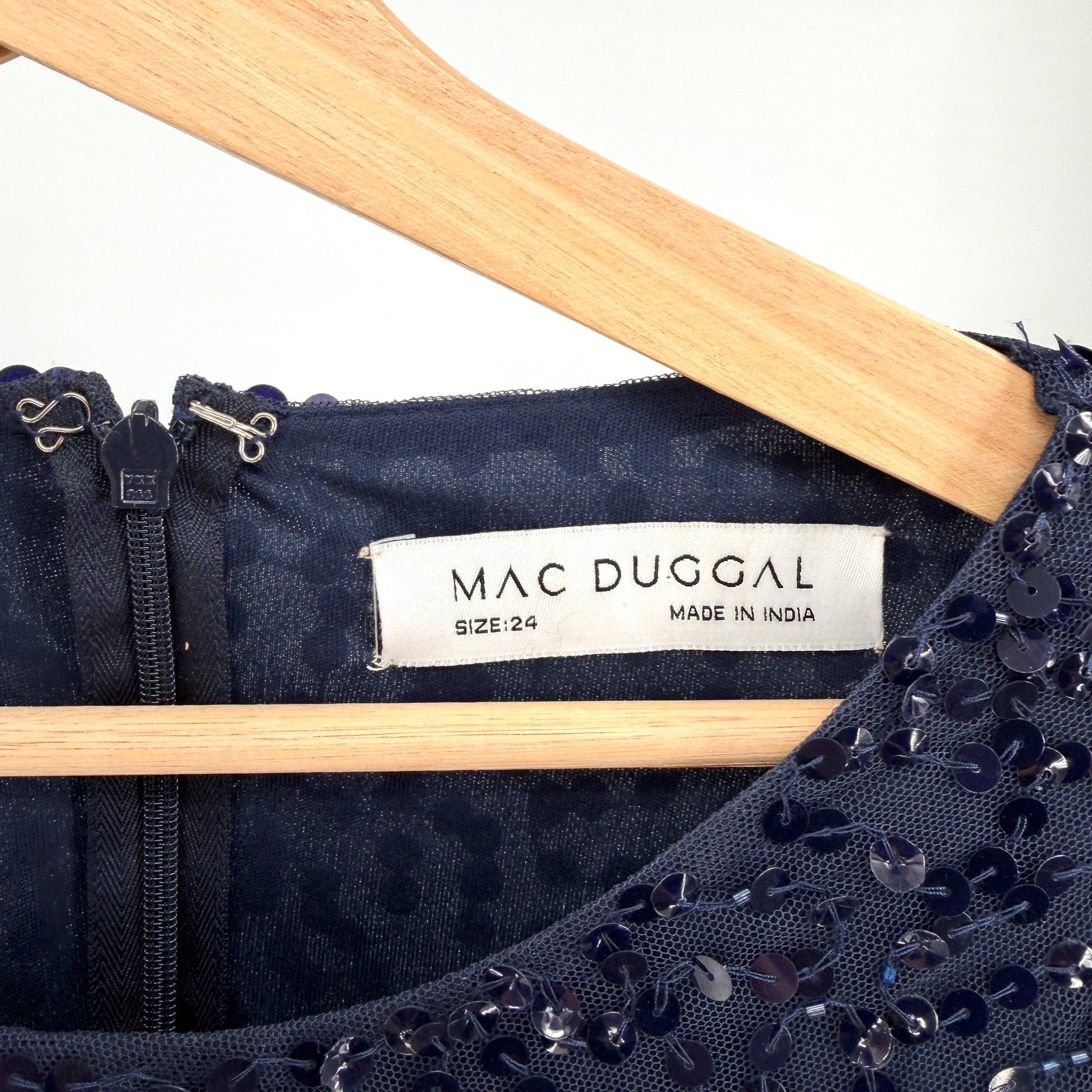 NWT Mac Duggal Navy Blue Sequin Tiered Ruffle Bell Sleeve Formal Cocktail Dress