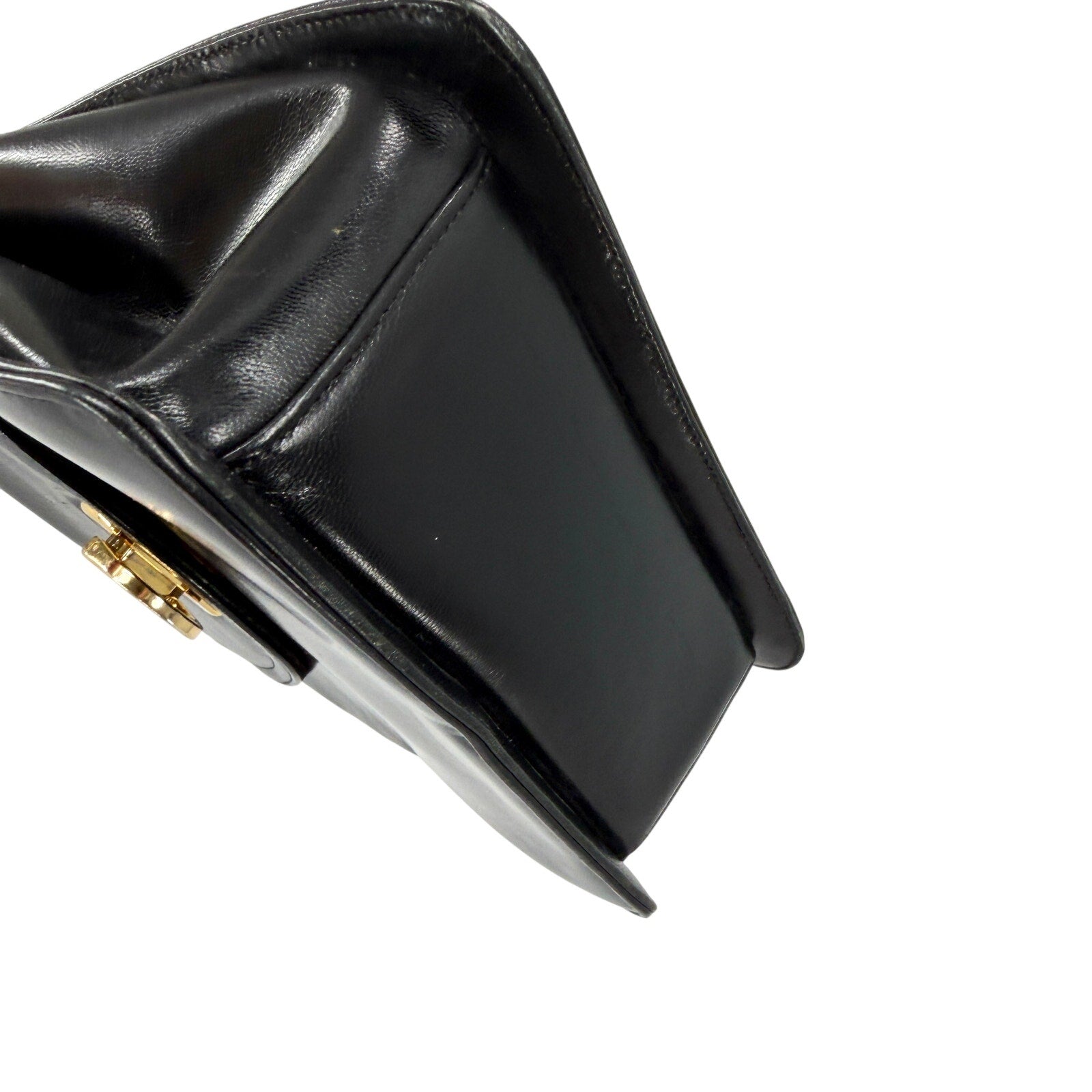 Vintage 80s Frenchy of California Black Leather Gold Chain Shoulder Bag
