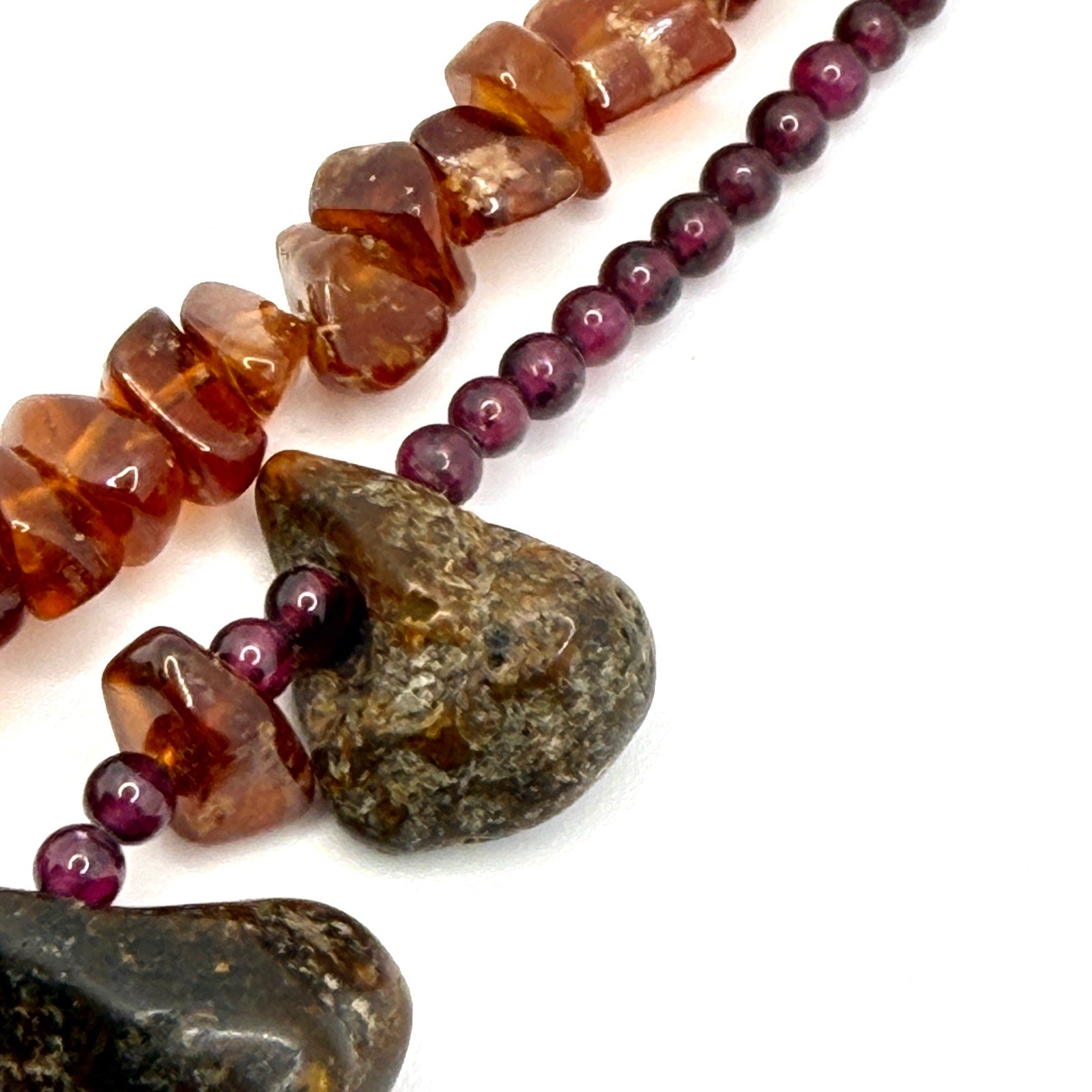 Vintage 90s Raw Amber Garnet Organic Double Strand Toggle Statement Necklace