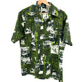 Vintage 70s Palm Tree of Branford Green Hawaiian Tiki Dagger Collar Shirt
