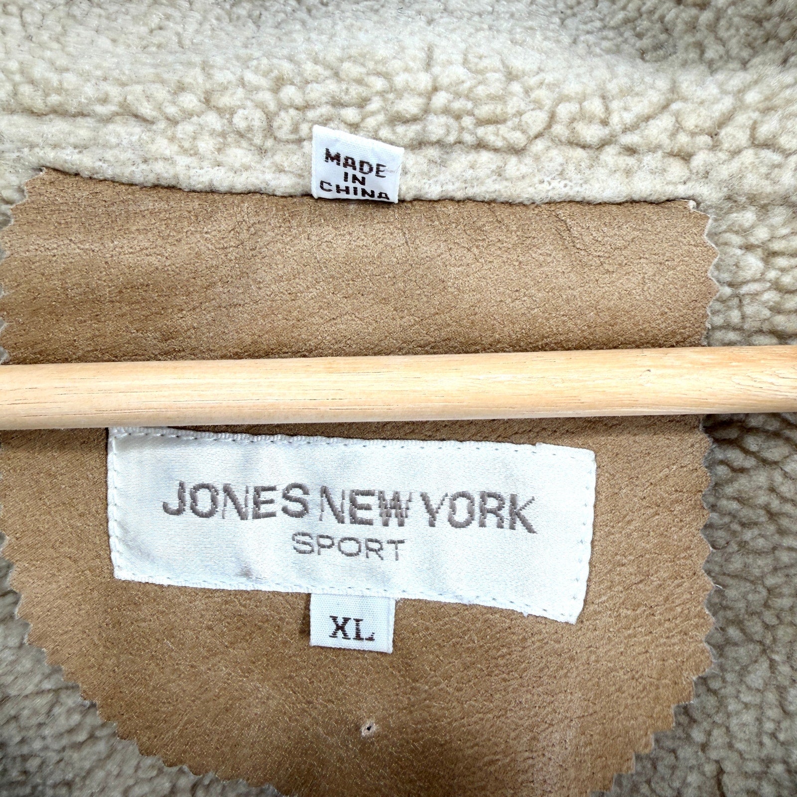 Vintage 90s Jones New York Sport Tan GenuineLeather Shearling Coat
