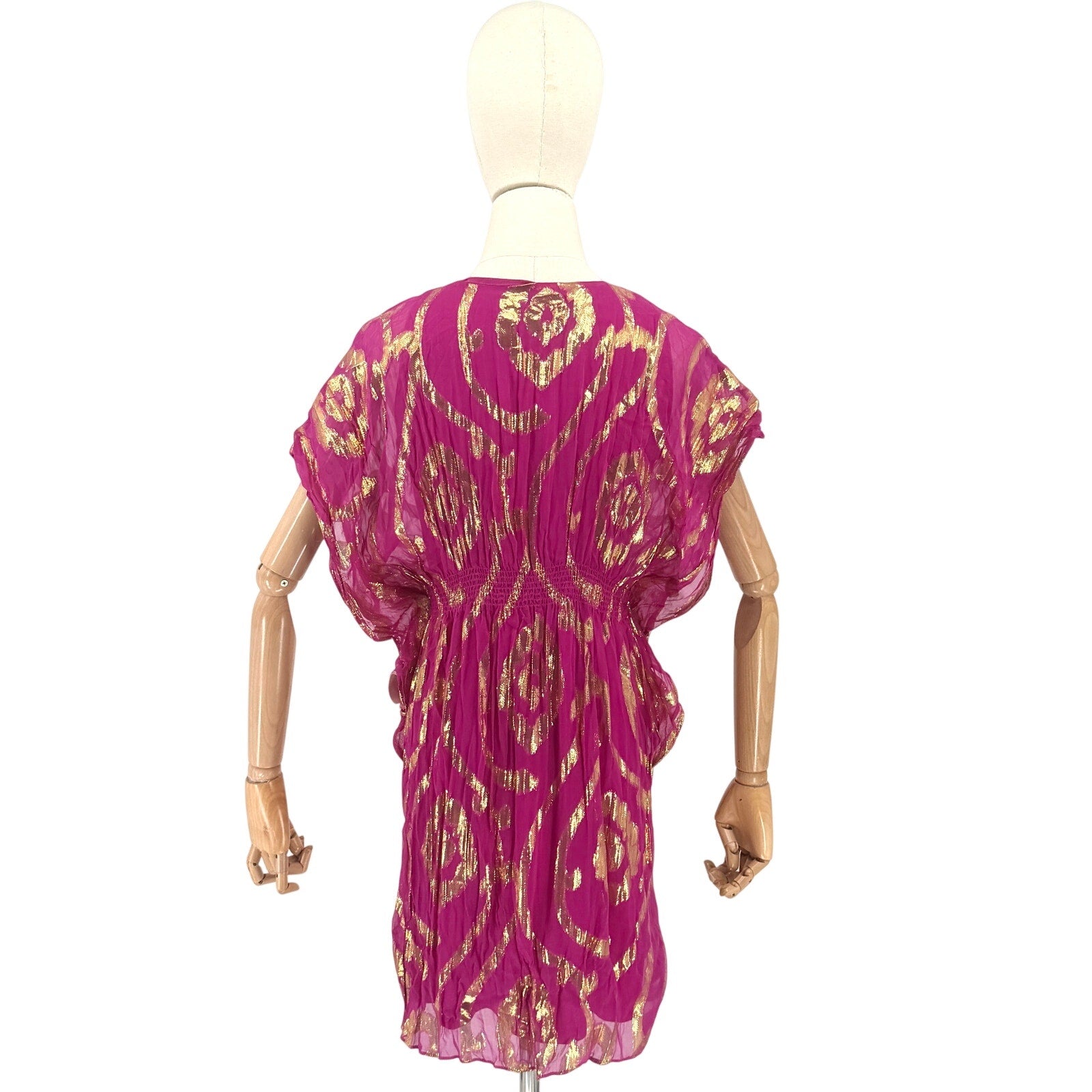 Oleg Cassini Magenta Gold Metallic Lurex Glam Silk Blend Mini Dress