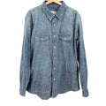 PD&C Blue Denim Chambray 100% Cotton Pearl Snap Western Button Down Shirt