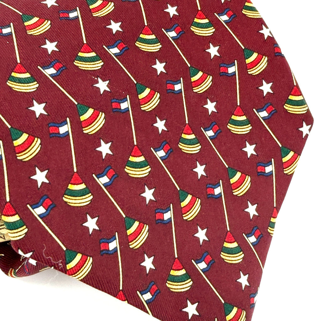 Vintage 90s Tommy Hilfiger Maroon Beige 100% Silk Nautical Flag Crest Necktie
