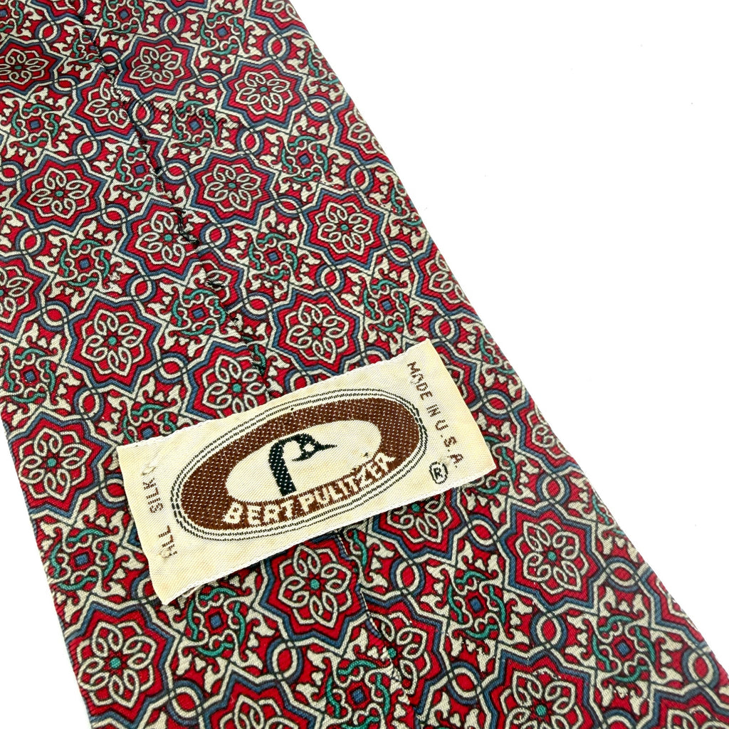 Vintage 90s Bert Pulitzer Red 100% Silk Geometric Medallion Dress Necktie