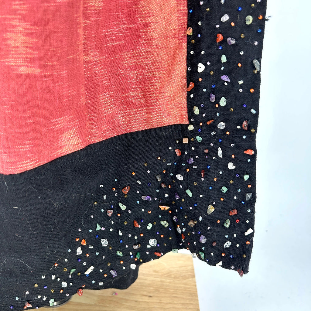 Vintage 90s Thai Handmade Red Bejeweled Kimono Jacket & Wrap Skirt Set