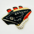 Vintage 80s/90s Gold Enamel Black Red Nautical Rhinestone Cruise Ship Brooch Pin