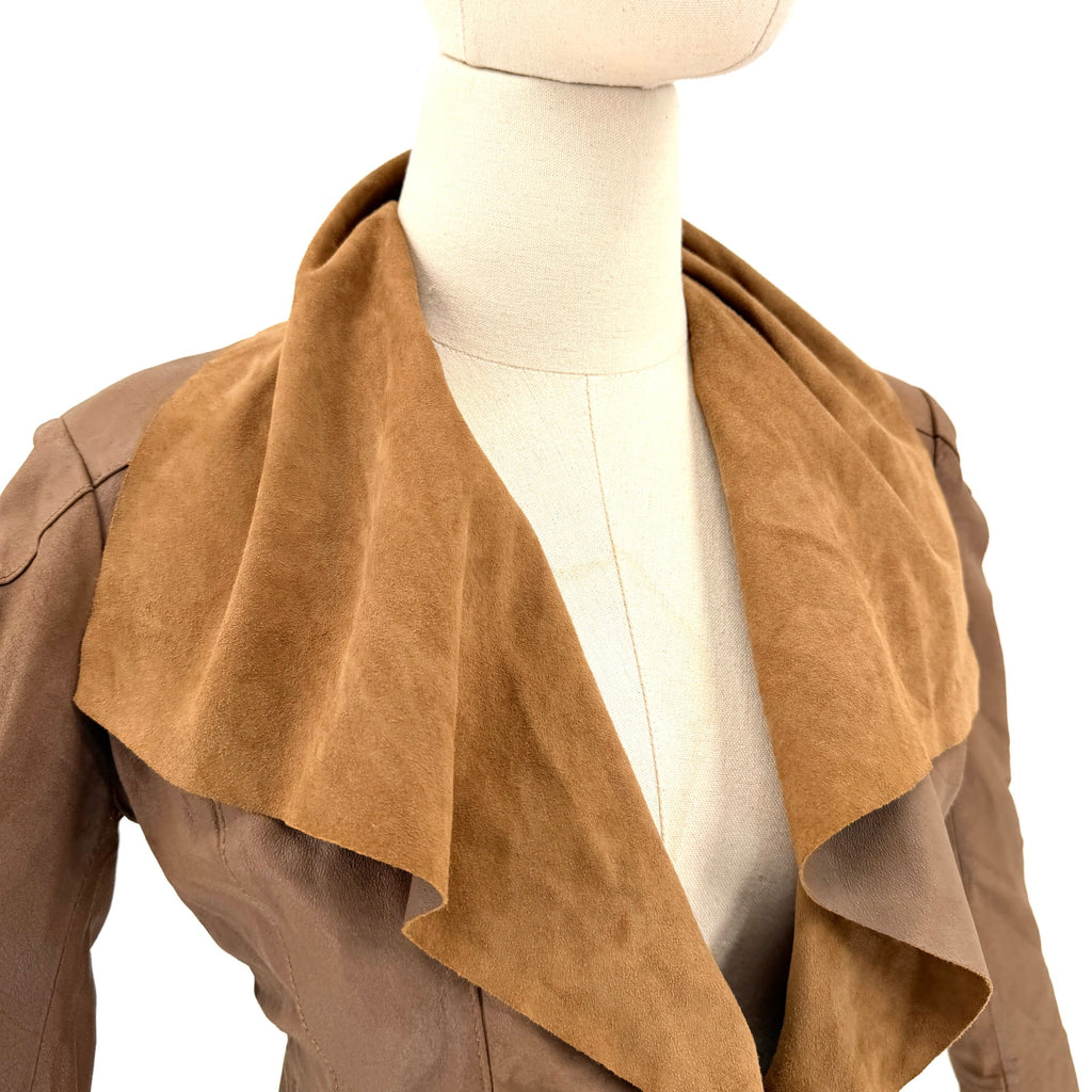 Vintage Y2K Kors by Michael Kors Brown Genuine Leather Soft Draped Moto Jacket